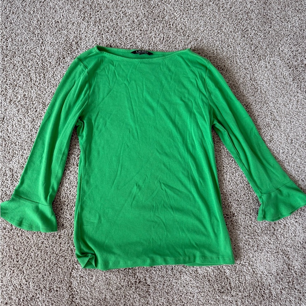 Ralph Lauren Green Ruffled 3/4 Sleeve Blouse